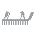 Steel medal holder shaped like a hockey stick, featuring two hockey players on top. Includes 15 hooks for hanging medals or items.